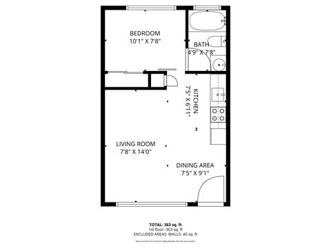 Floor plan for 1 bed, 1 bath, 550 sqft